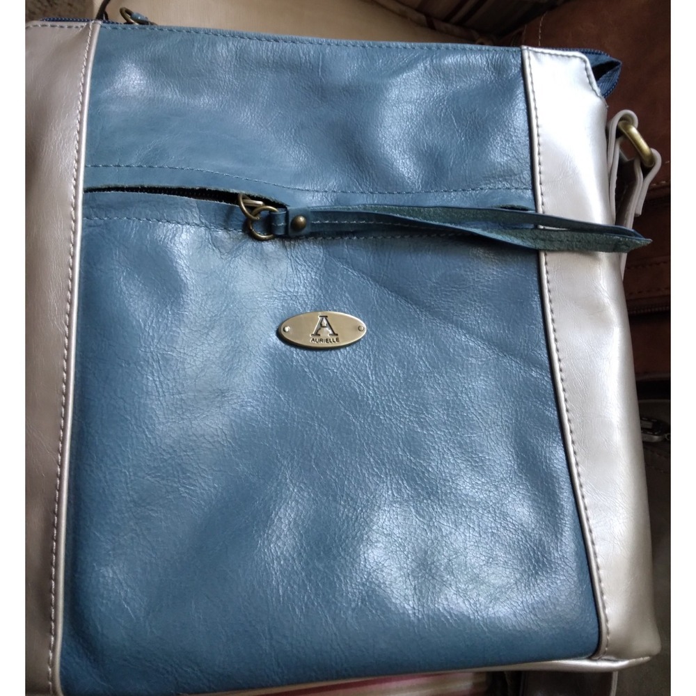 AURIELLE Two Tone Leather Crossbody Bag Blue And Silver Purse Handbag